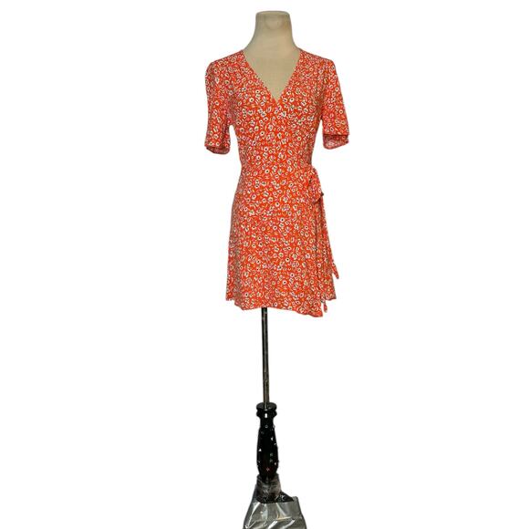 Nobody’s Child orange floral short sleeves wrap mini dress size XS - Picture 16 of 16